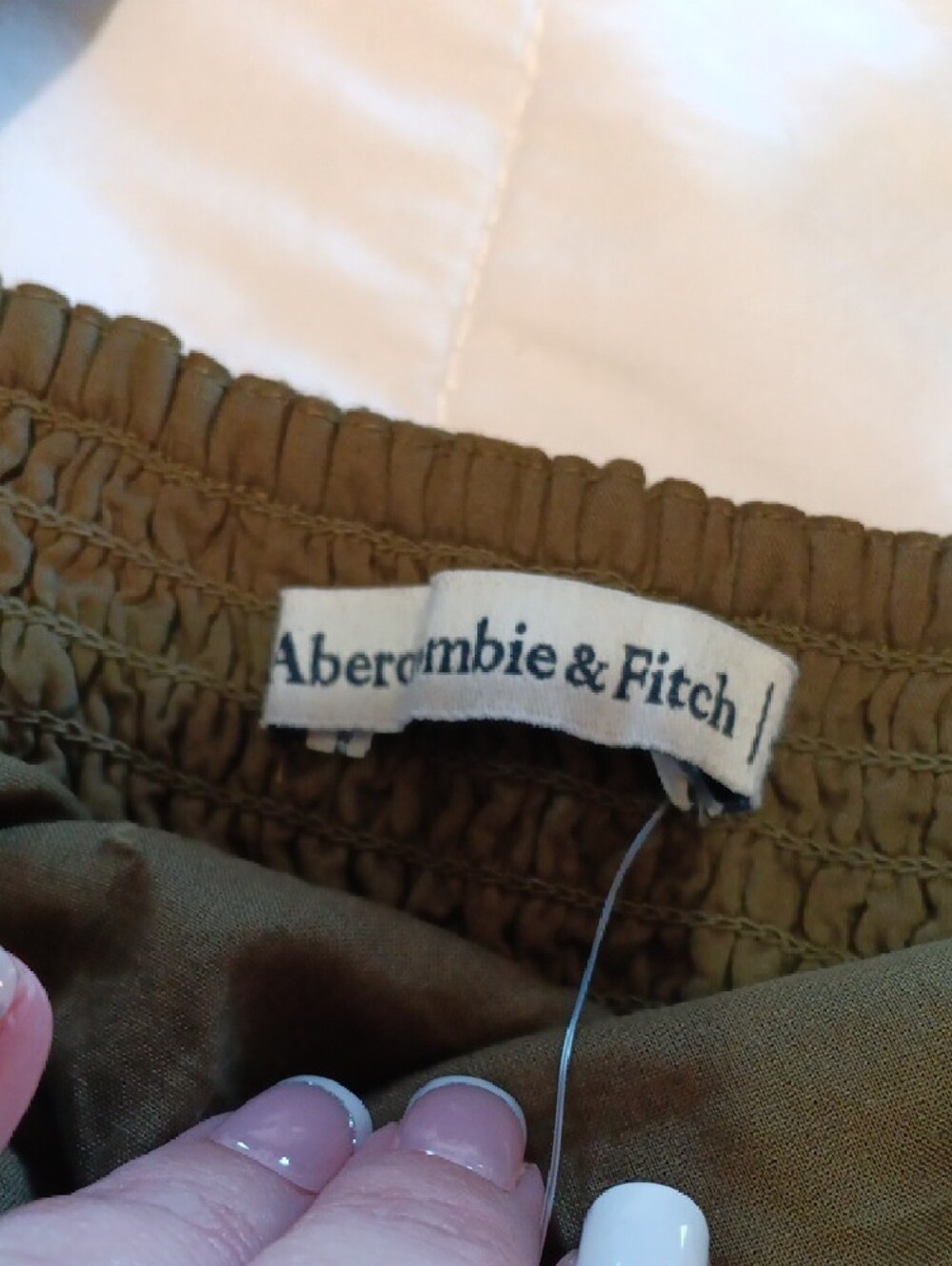 Abercrombie Linen Olive Green Crop Tank with Wide Straps - Picture 3 of 5